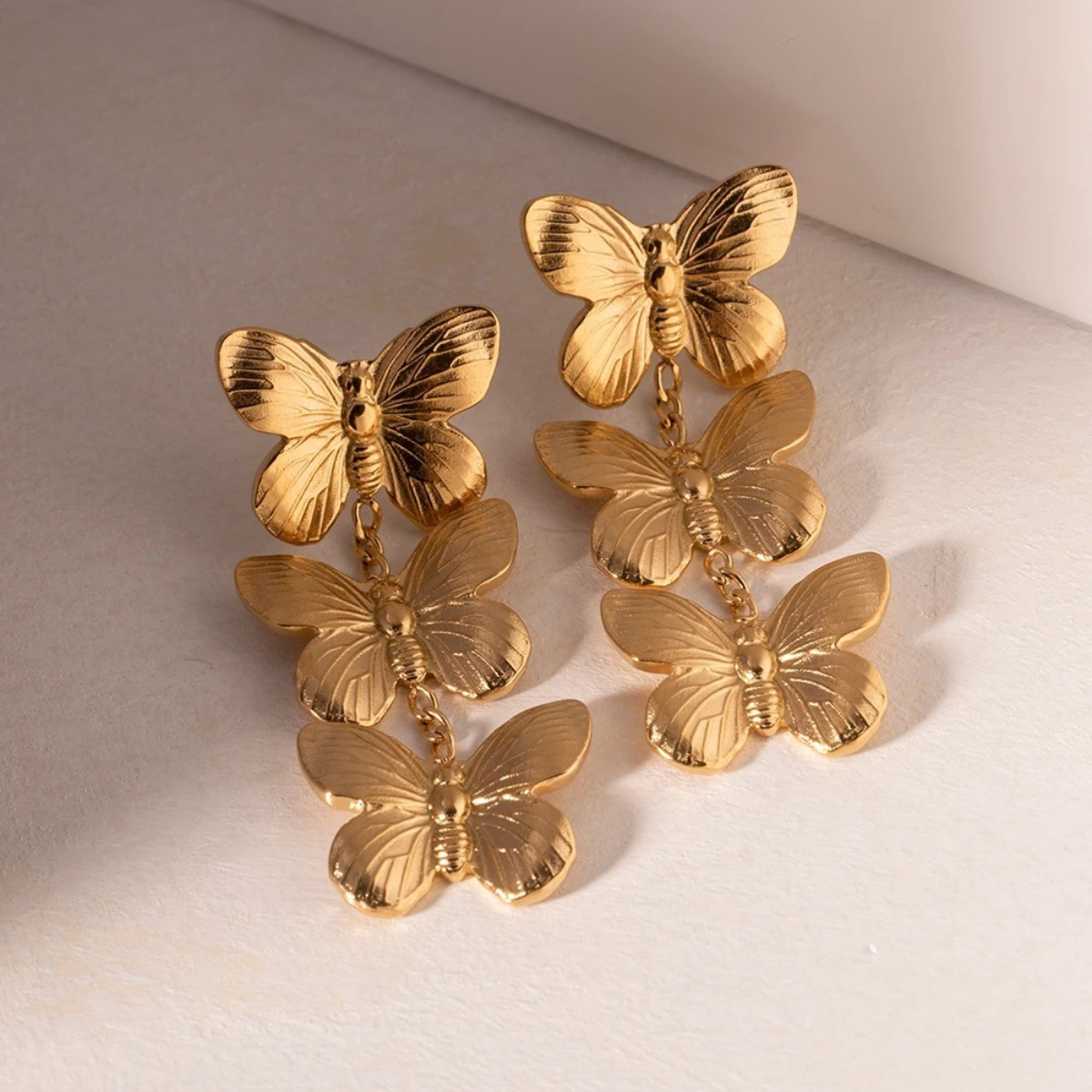 Golden Butterfly Long Earrings