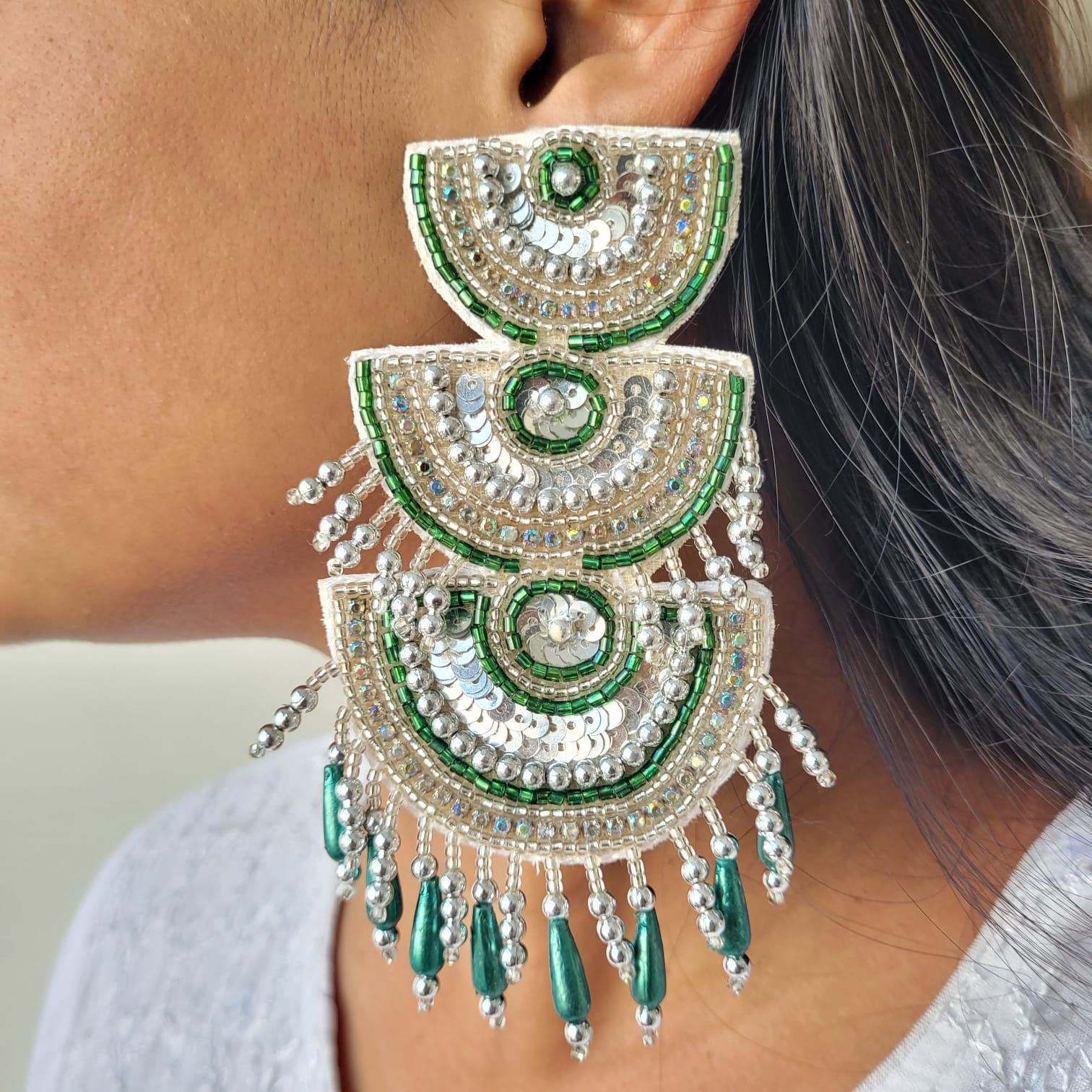 Multibeaded Sequined Statement Drop Earrings