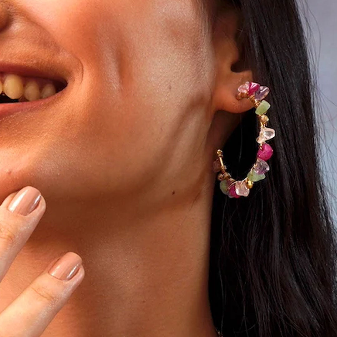 Colourful Stone Hoop Earrings