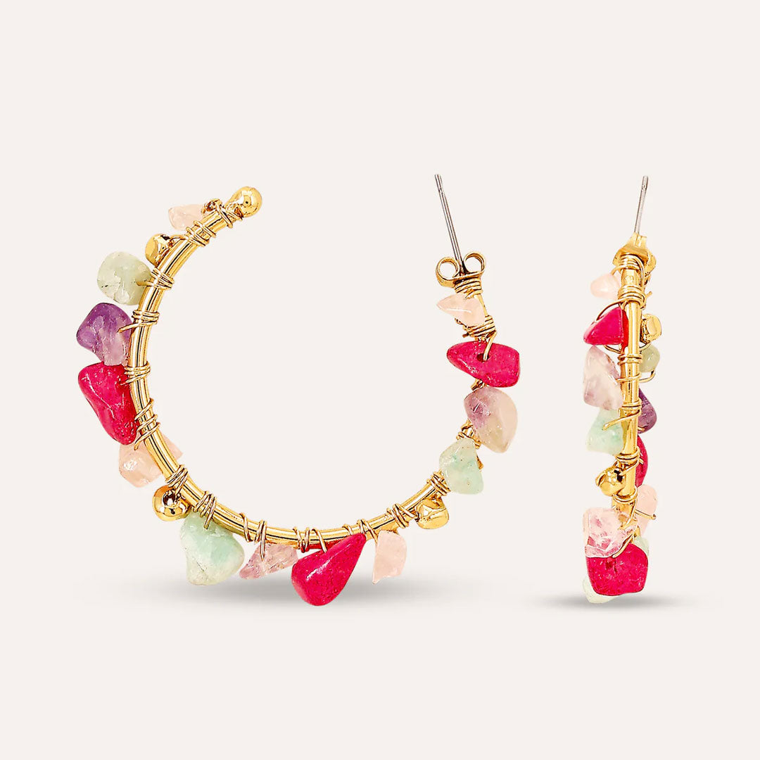 Colourful Stone Hoop Earrings