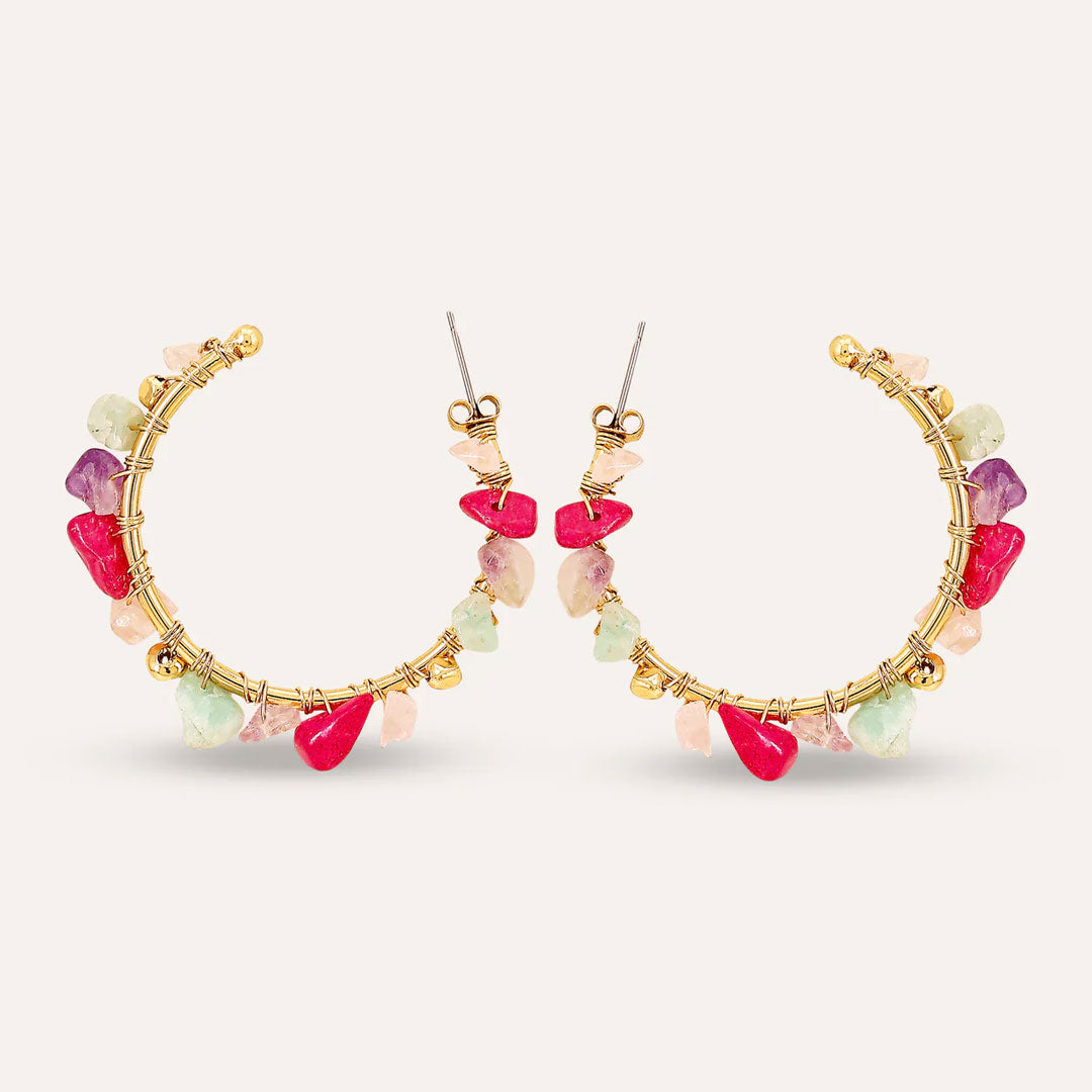 Colourful Stone Hoop Earrings