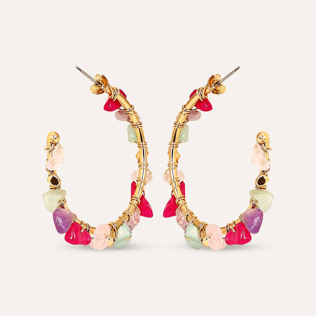 Colourful Stone Hoop Earrings
