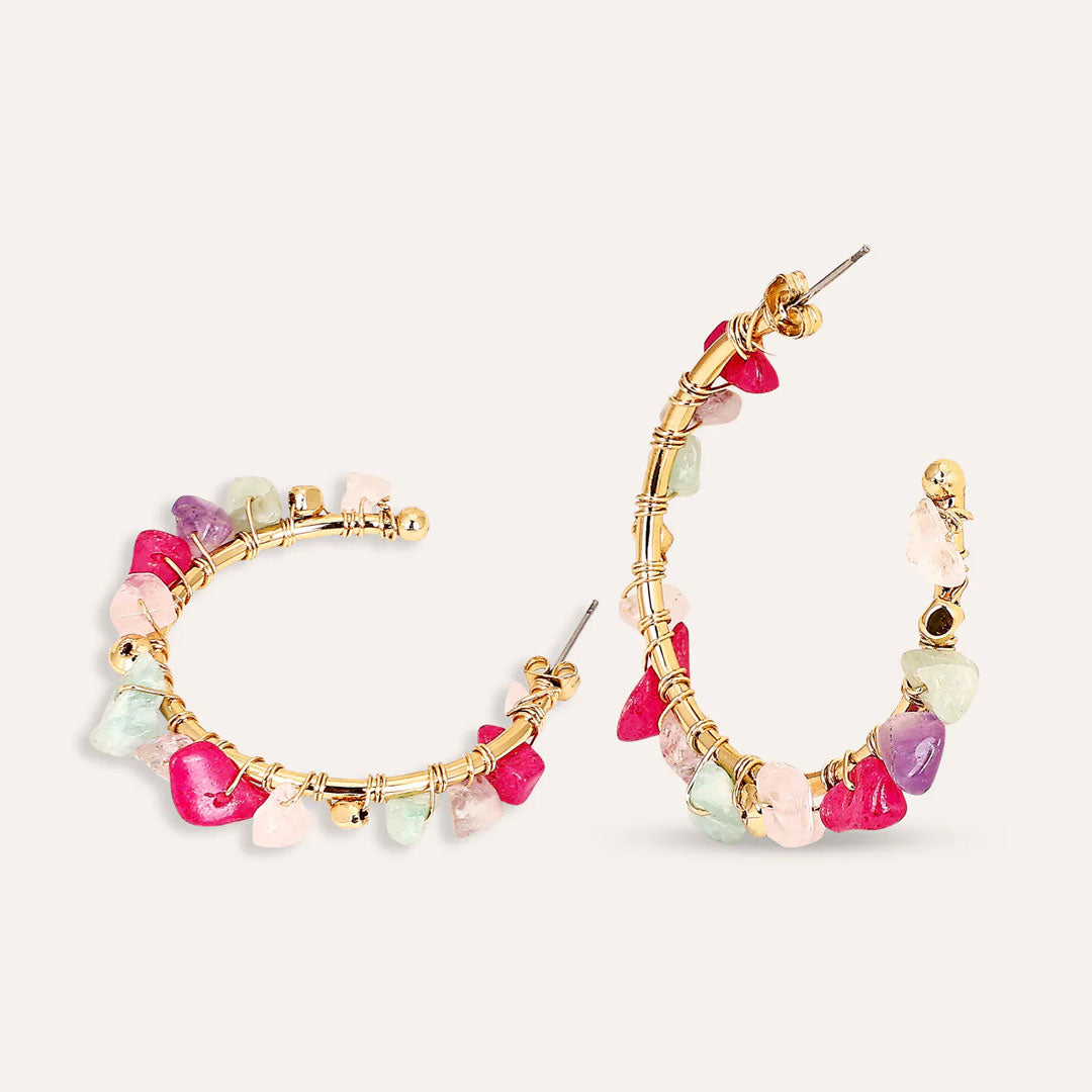Colourful Stone Hoop Earrings