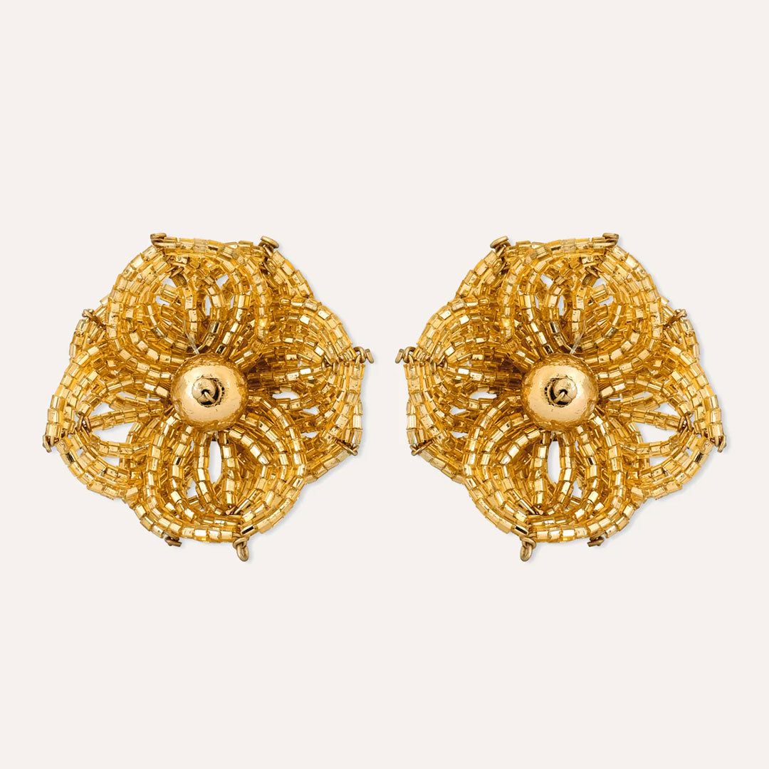 Blooming Flower Golden Stud Earrings