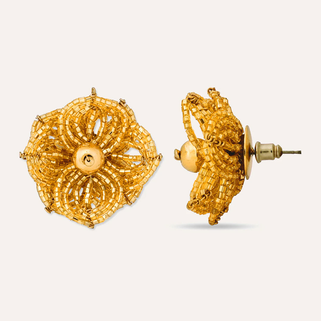 Blooming Flower Golden Stud Earrings