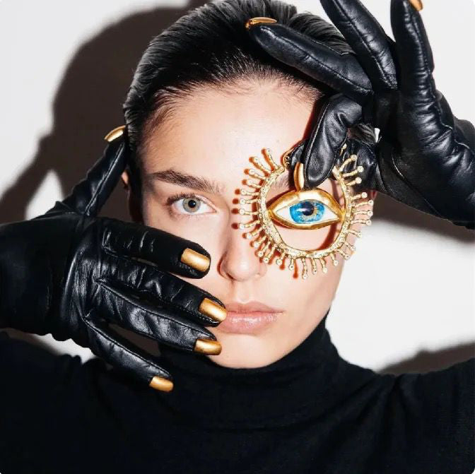 Golden Hoop with Quirky Eye and Stone Earrings