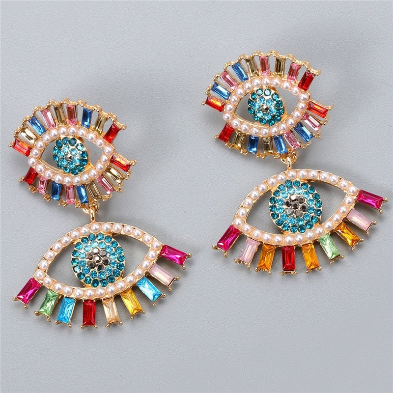 Colourful Double Layered Evil Eye Stone Earrings