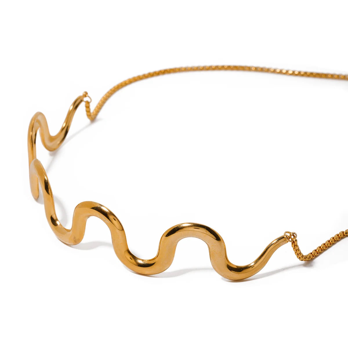 Golden Broad Waves Statement Choker Necklace