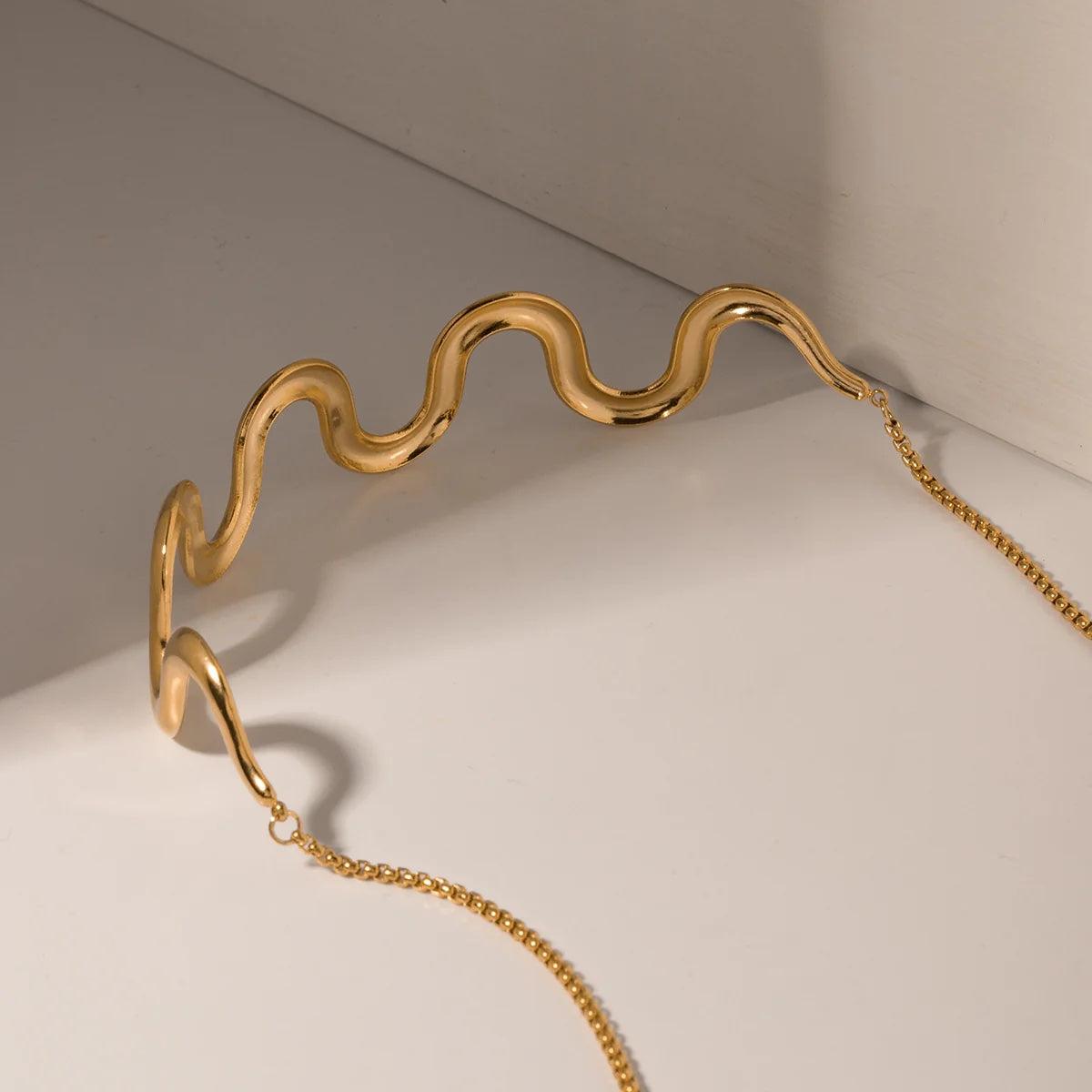 Golden Broad Waves Statement Choker Necklace