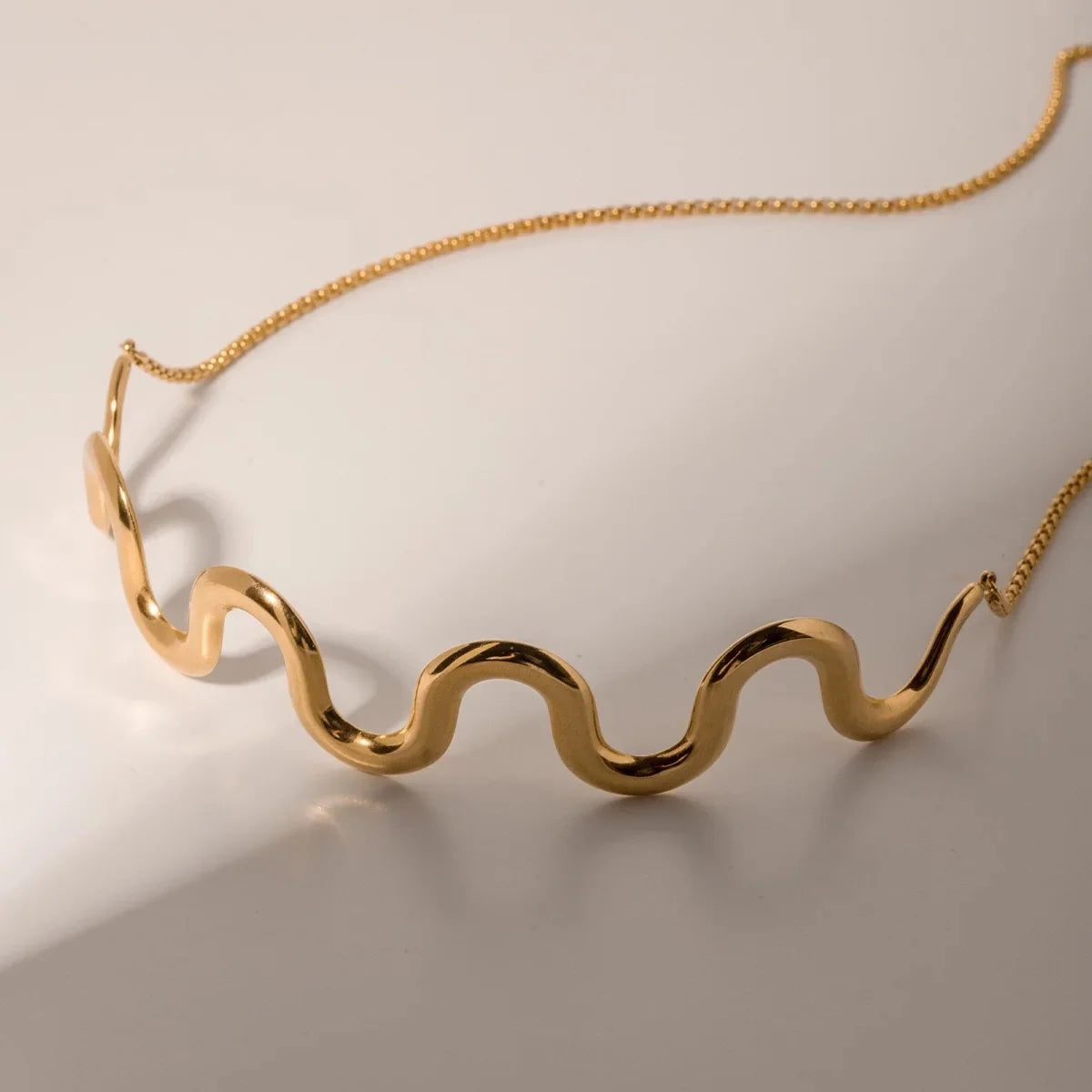 Golden Broad Waves Statement Choker Necklace