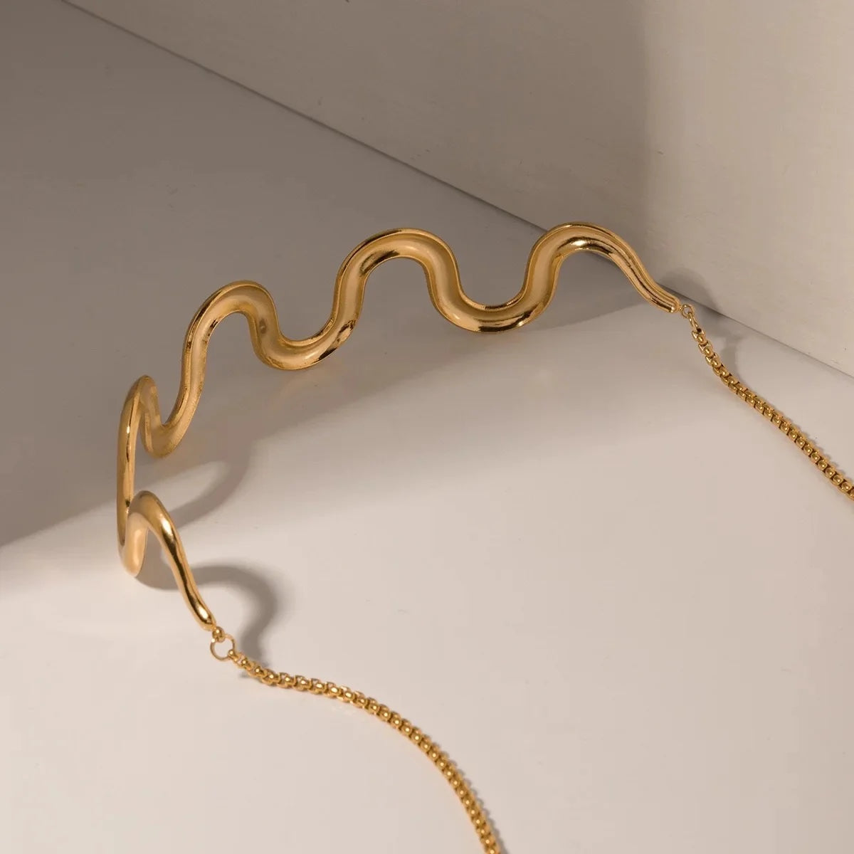 Golden Broad Waves Statement Choker Necklace