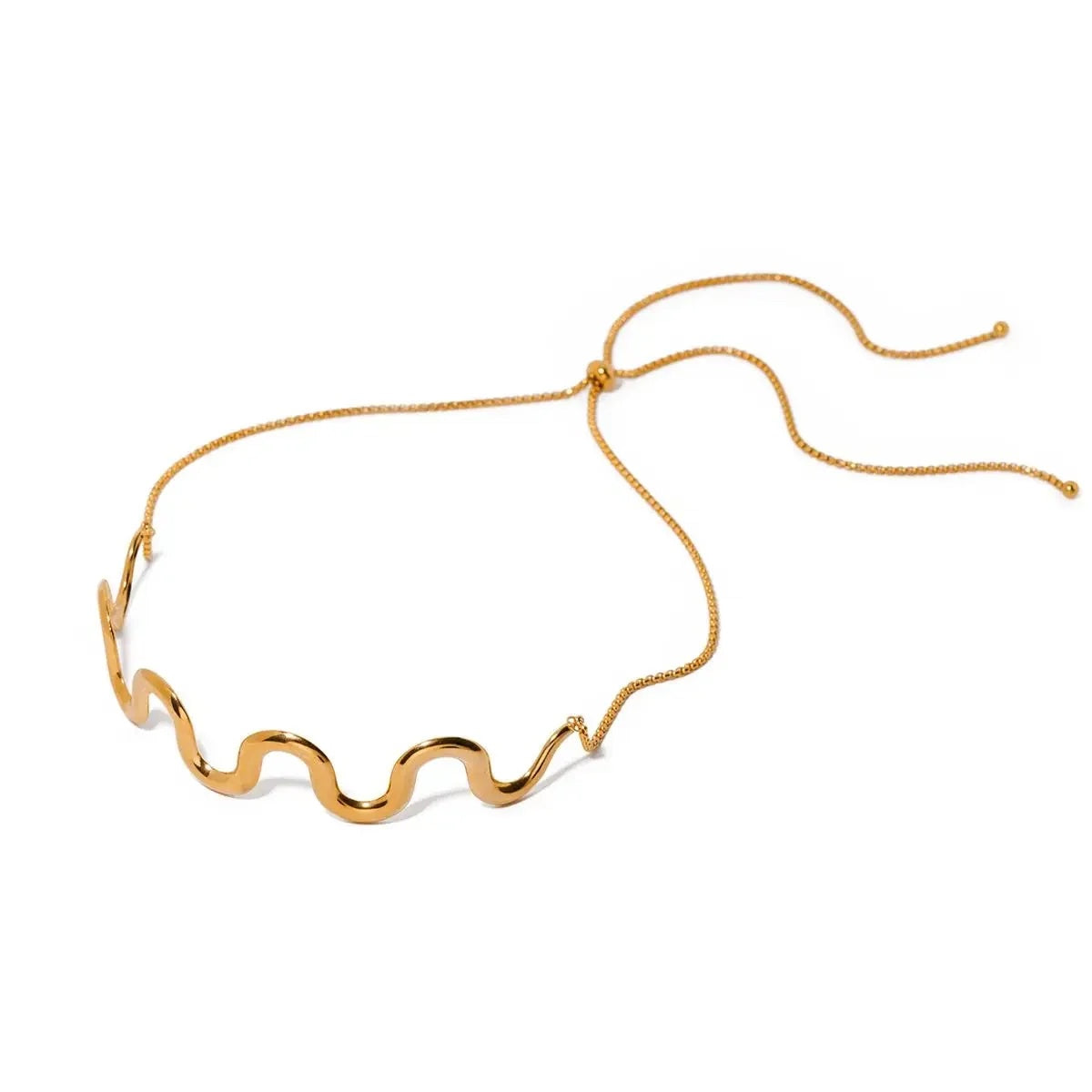 Golden Broad Waves Statement Choker Necklace