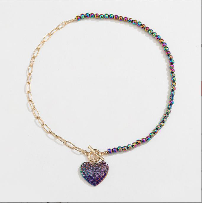 A Bling In Heart - Copper and Crystal Rhinestone Necklace