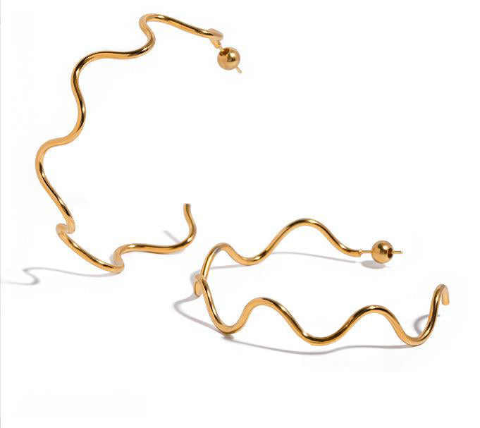 Zig Zag Zow - Stainless Steel Golden Earrings