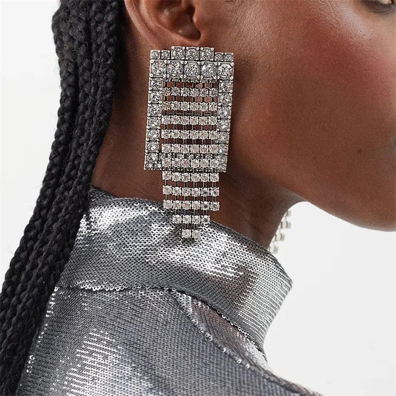 Out Of The Box - Square Alloy & Crystal Rhinestone Earrings