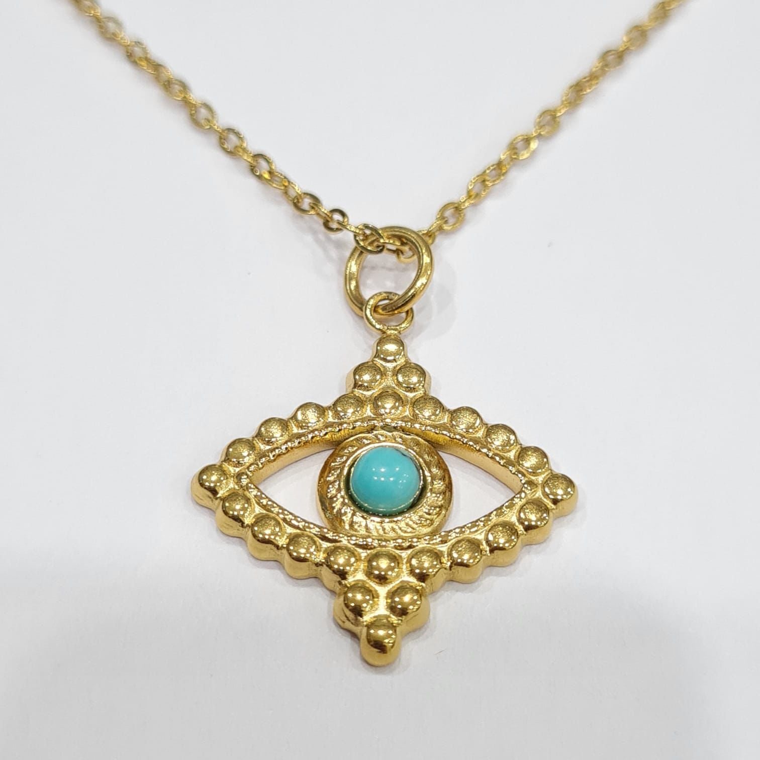 Golden Evil Eye Pendant with Chain