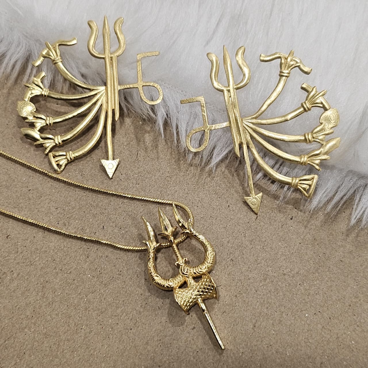 Divine Power Combo – Durga Maa Earrings & Shiva Trishul Pendant with Chain