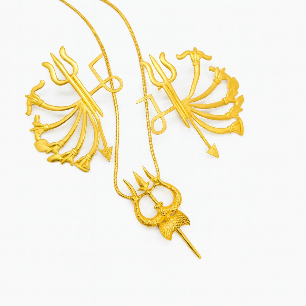 Divine Power Combo – Durga Maa Earrings & Shiva Trishul Pendant with Chain