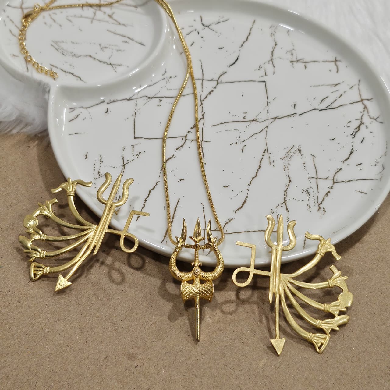 Divine Power Combo – Durga Maa Earrings & Shiva Trishul Pendant with Chain