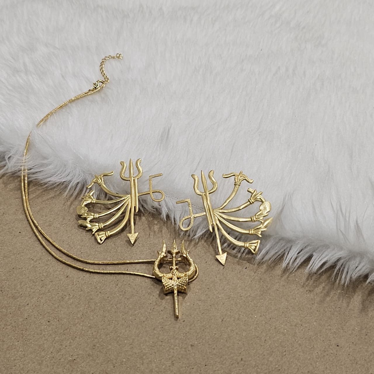 Divine Power Combo – Durga Maa Earrings & Shiva Trishul Pendant with Chain