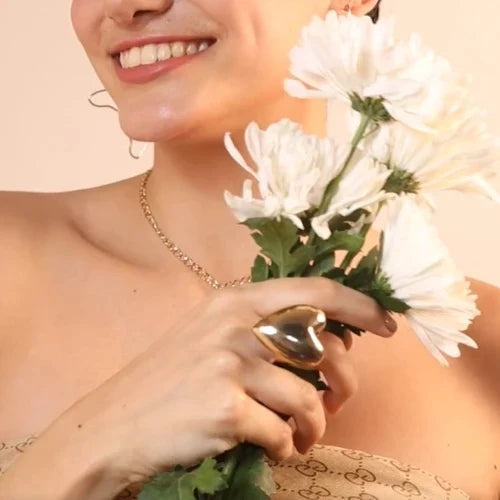 Golden Solid Heart Ring by Aadiraa by Aarushi