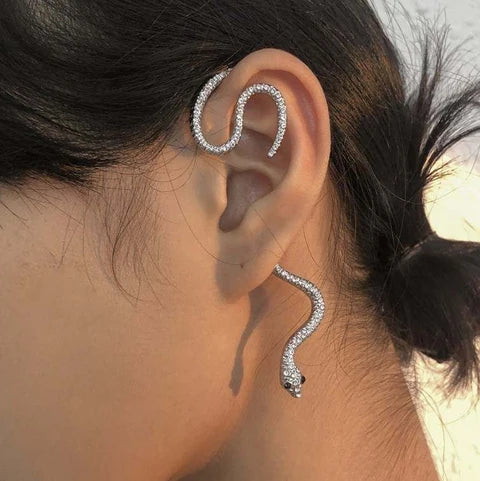 Snake shaped alloy stone studded earrings 