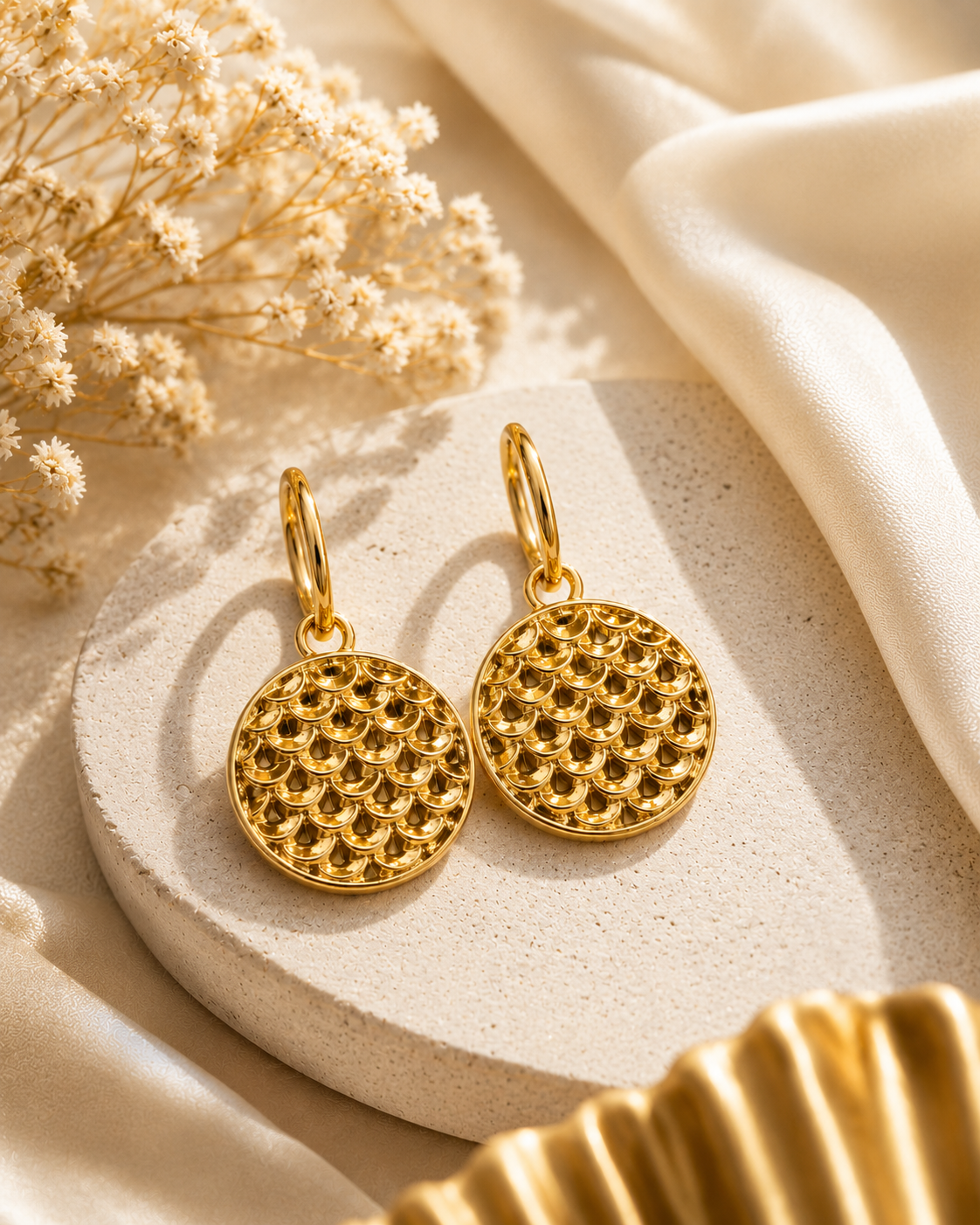 Aureate Scallop Disc Earrings