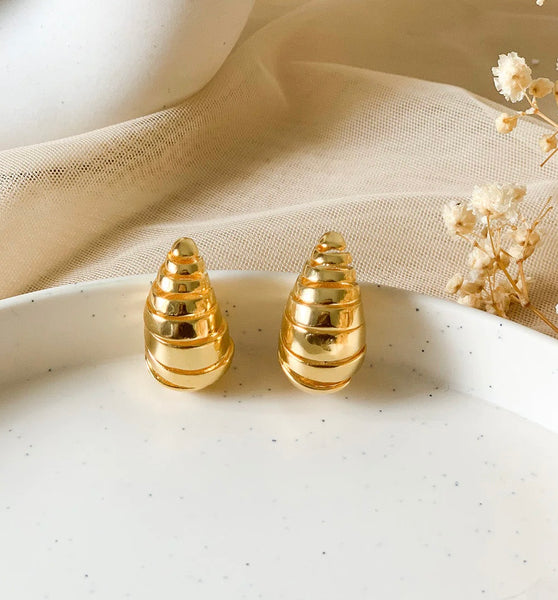 Golden Ellipse Stud Drop Earrings