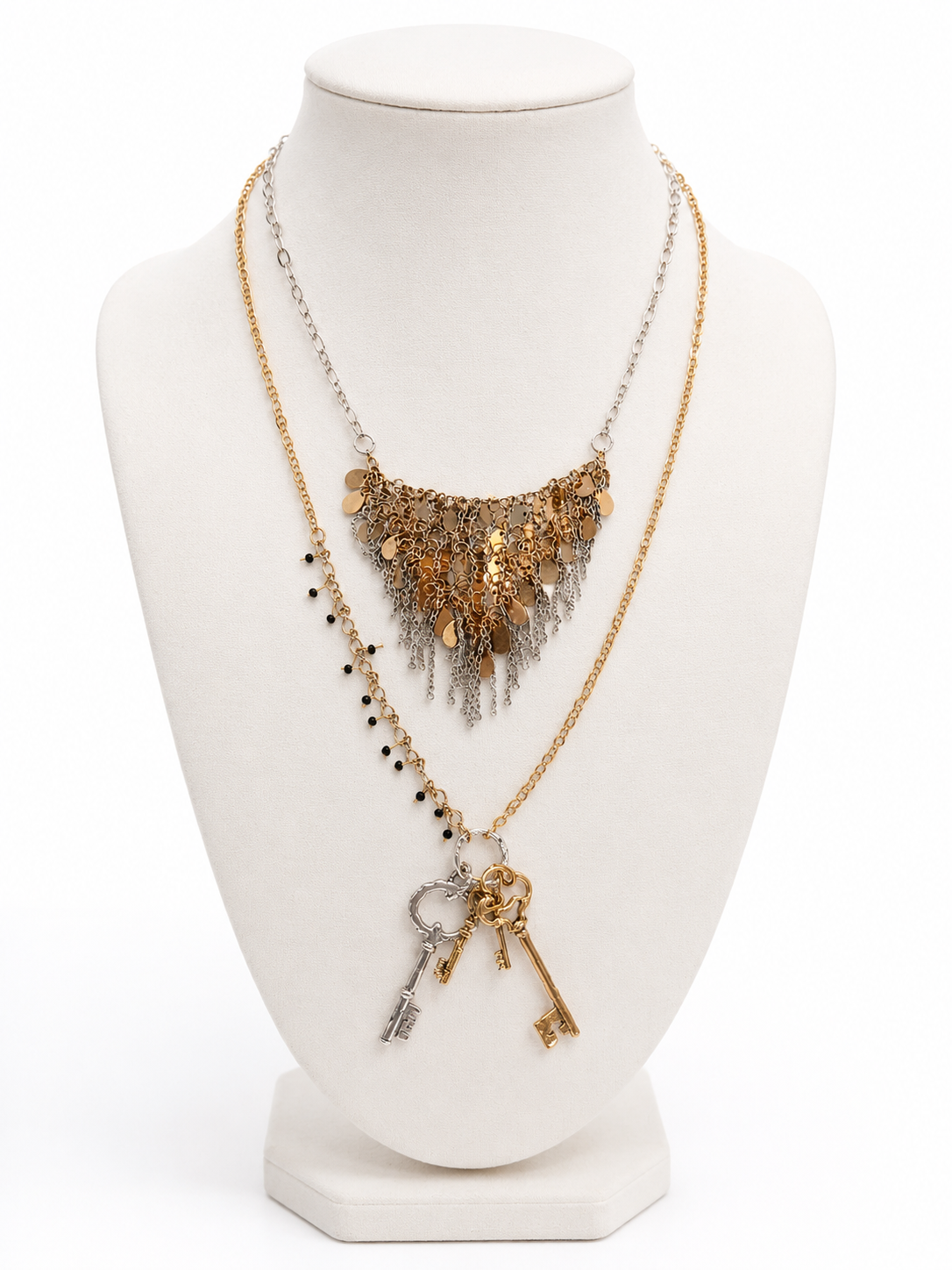 Silver Key Charm Layered Necklace