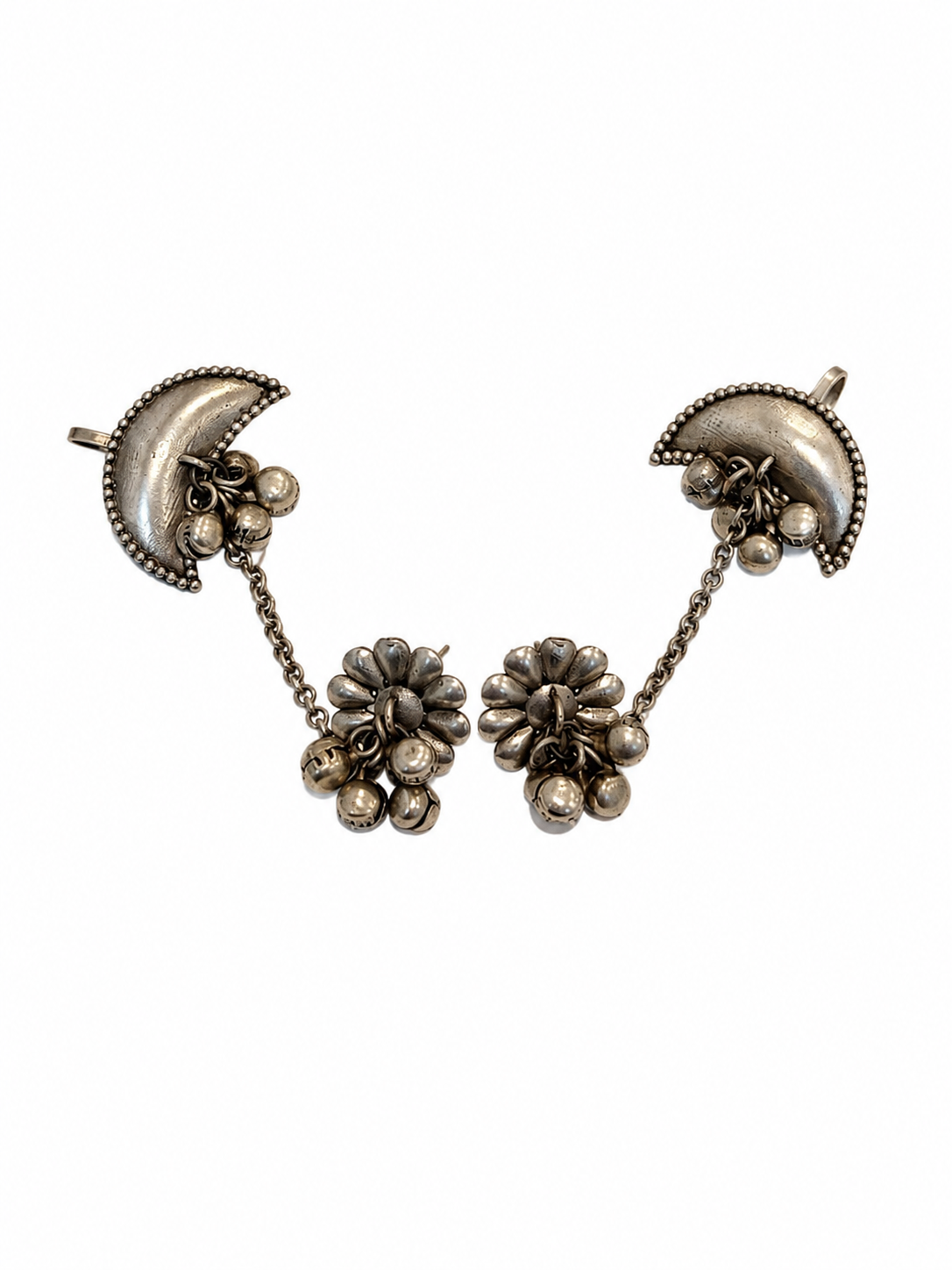 Antique Crescent Moon Floral Earcuffs