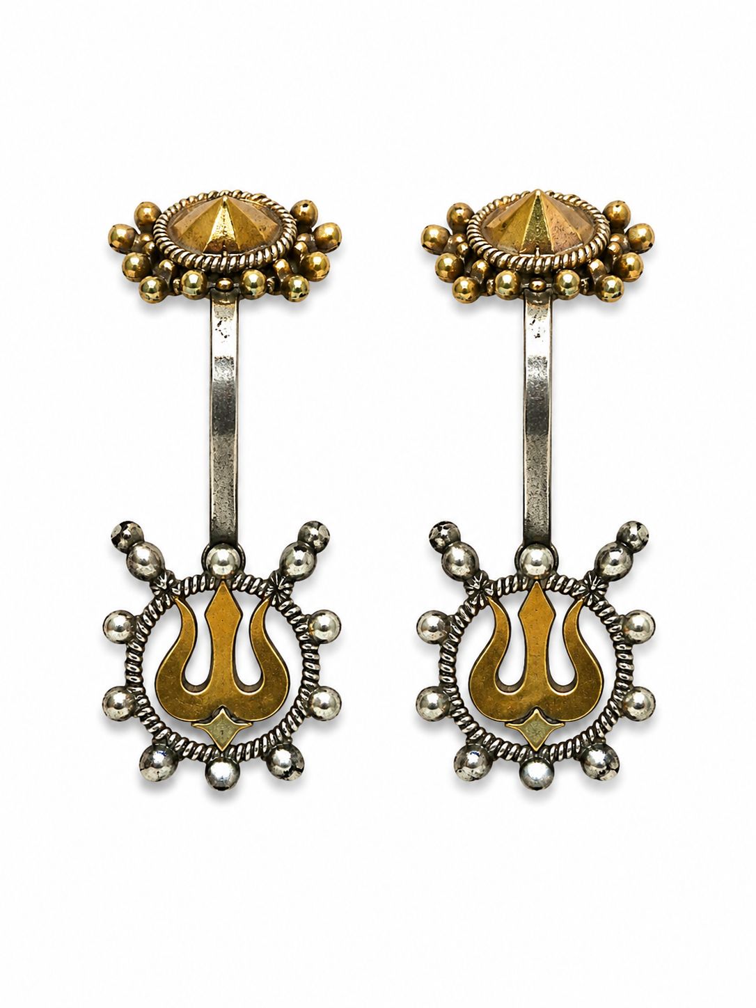 Antique-finish Lord Shiva Trishul Ear Clips