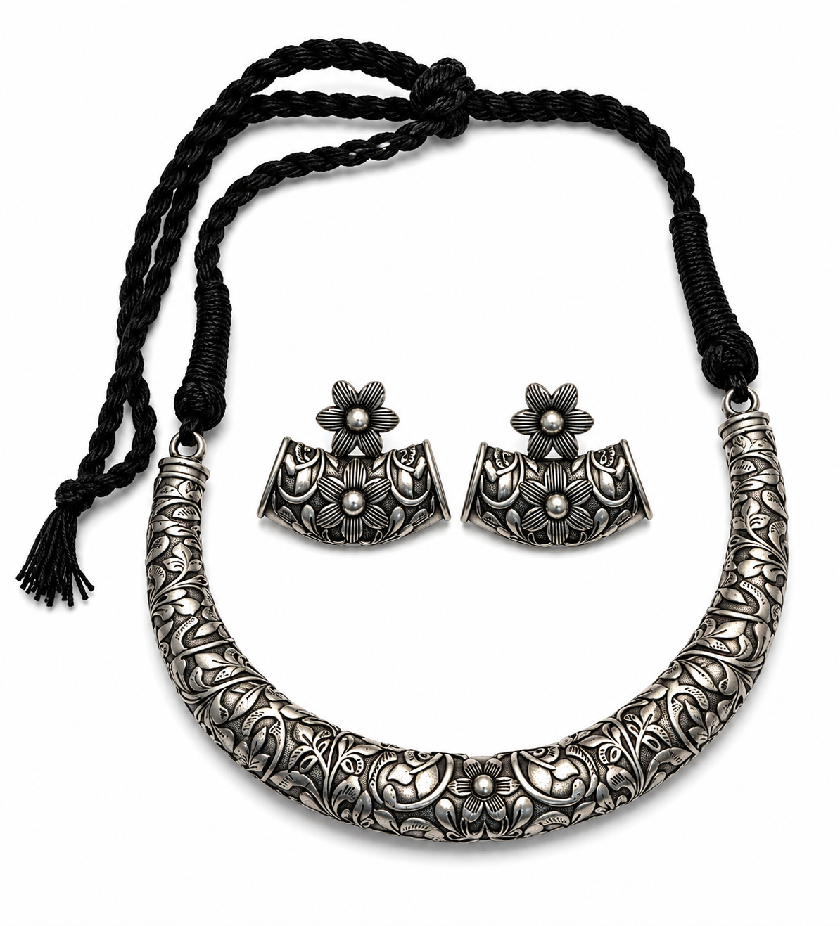 Oxidised Hasli Necklace with Earrings