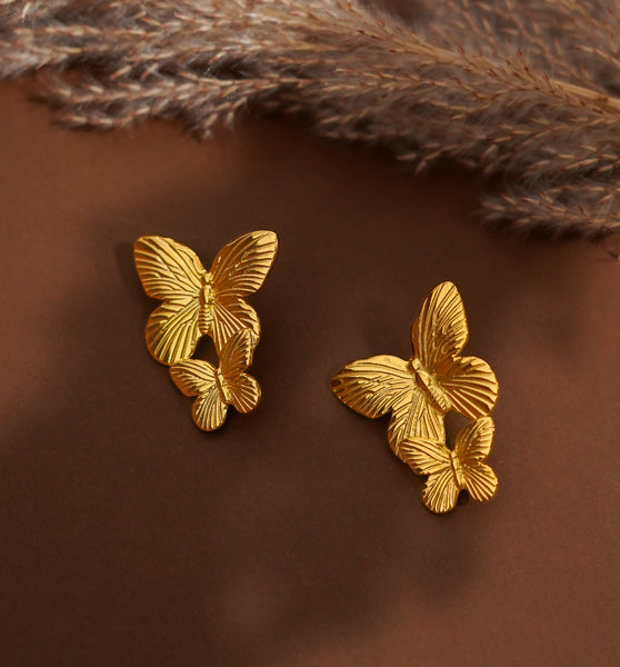 Golden Butterfly Duo Stud Earrings