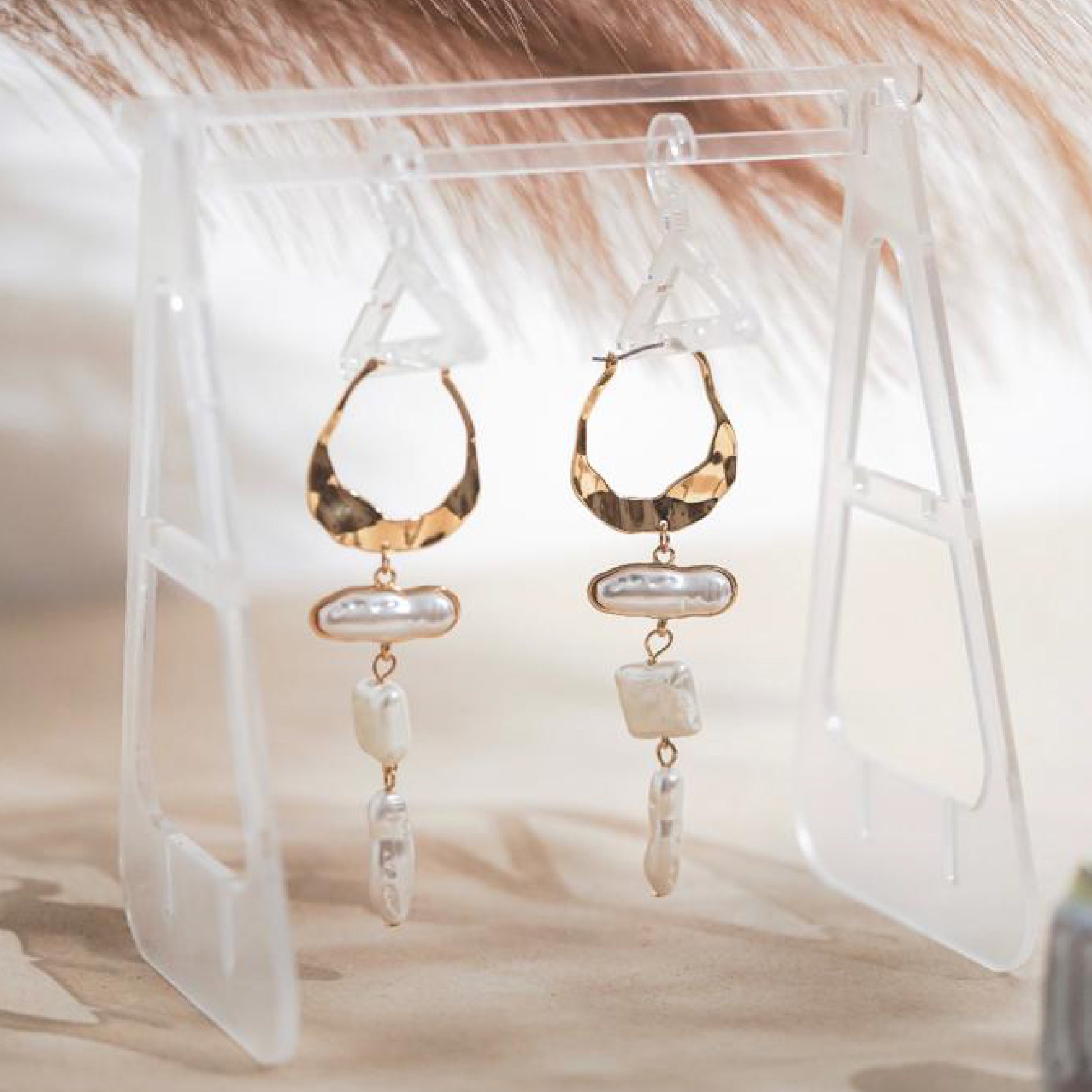 Gold pearl deals chandelier earrings