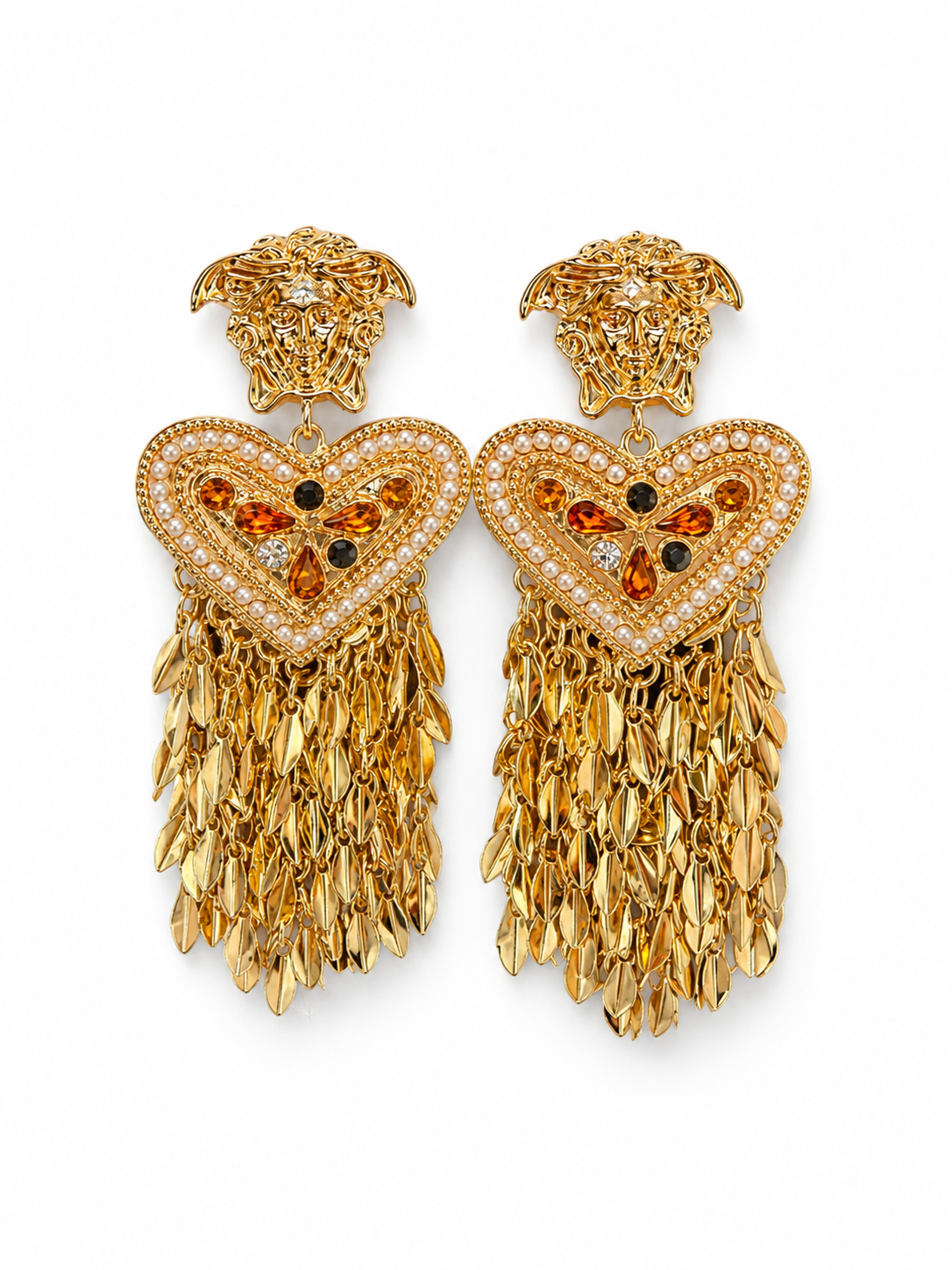 Golden Heart Tassel Earrings