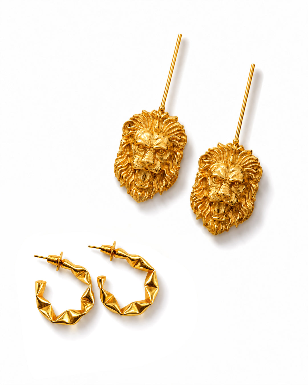 Golden Sculpted Hoop & Pearl Drop Earrings Combo