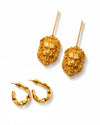 Golden Sculpted Hoop & Pearl Drop Earrings Combo