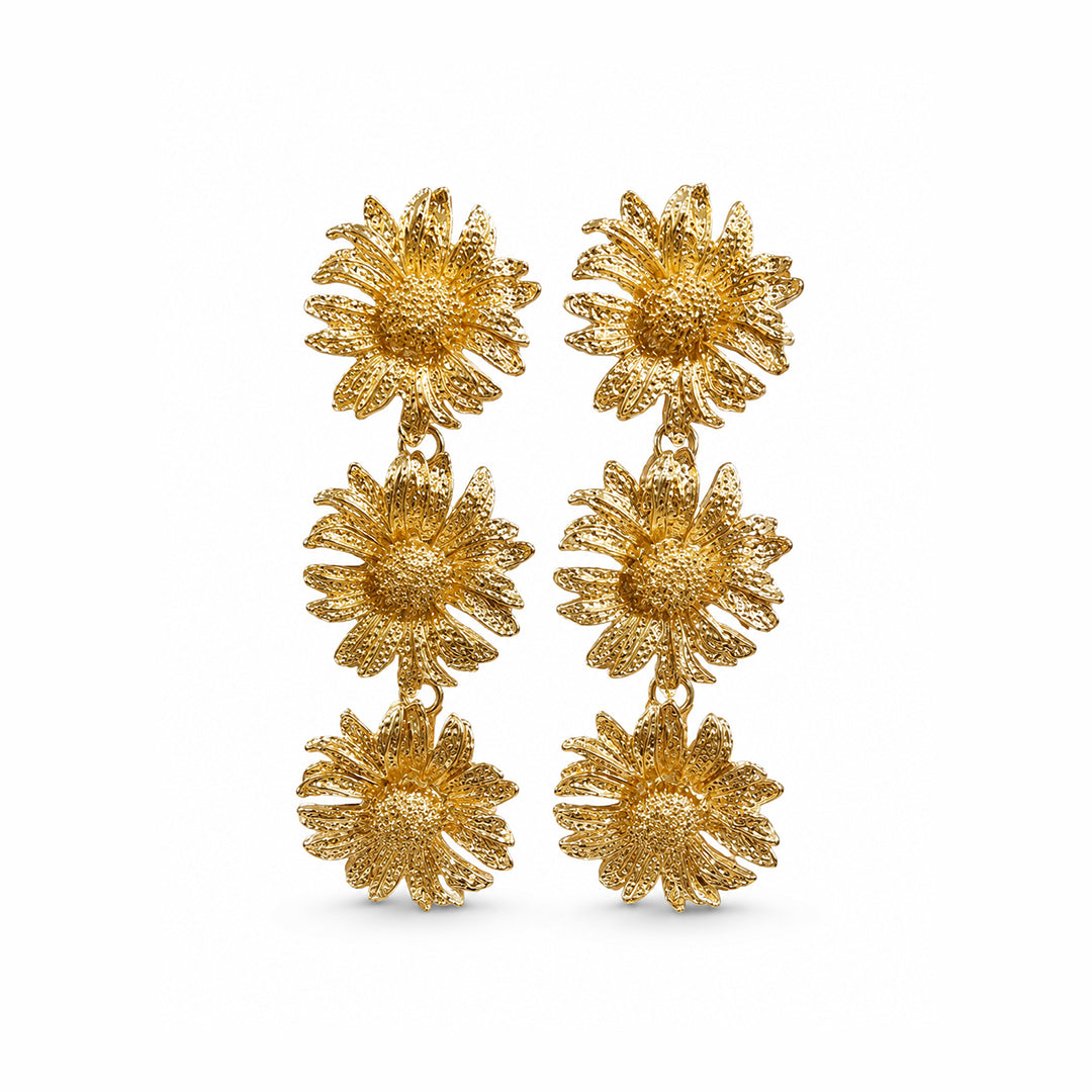 Golden Sunflower Drop Earrings
