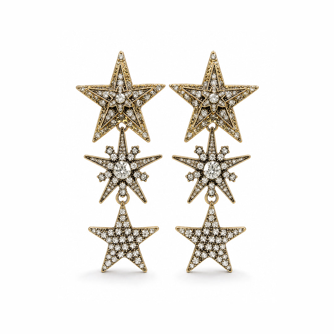Triple Crystal Star Drop Earrings