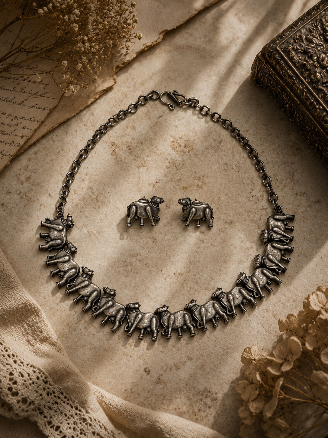 Kamdhenu ( Cow ) Oxidised Jewellery Set