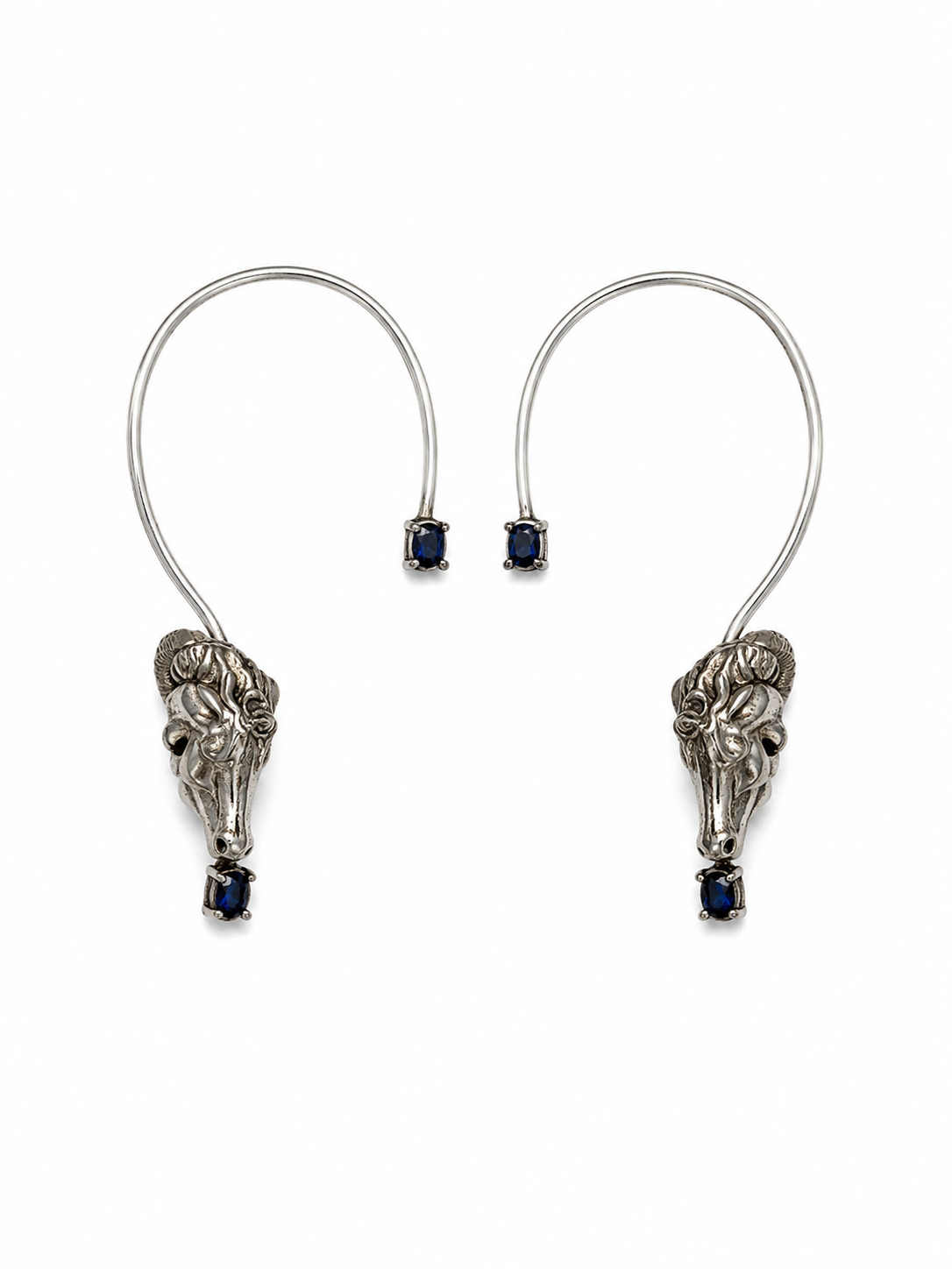 Oxidised Horse Earcuffs with Blue Stone