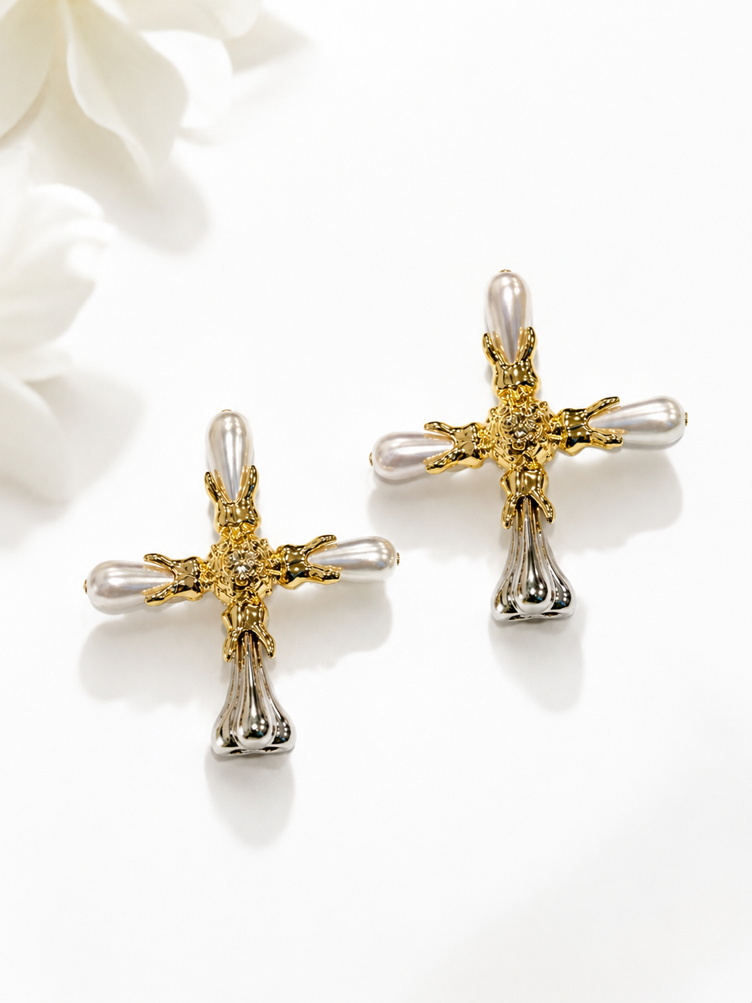 Golden Cross of Pearl  Earrings