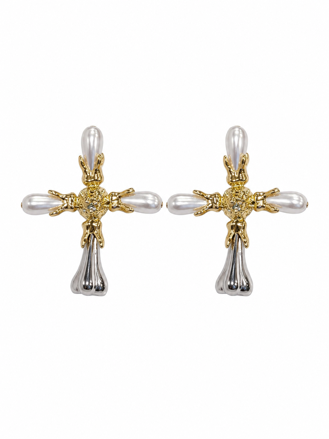 Golden Cross of Pearl  Earrings