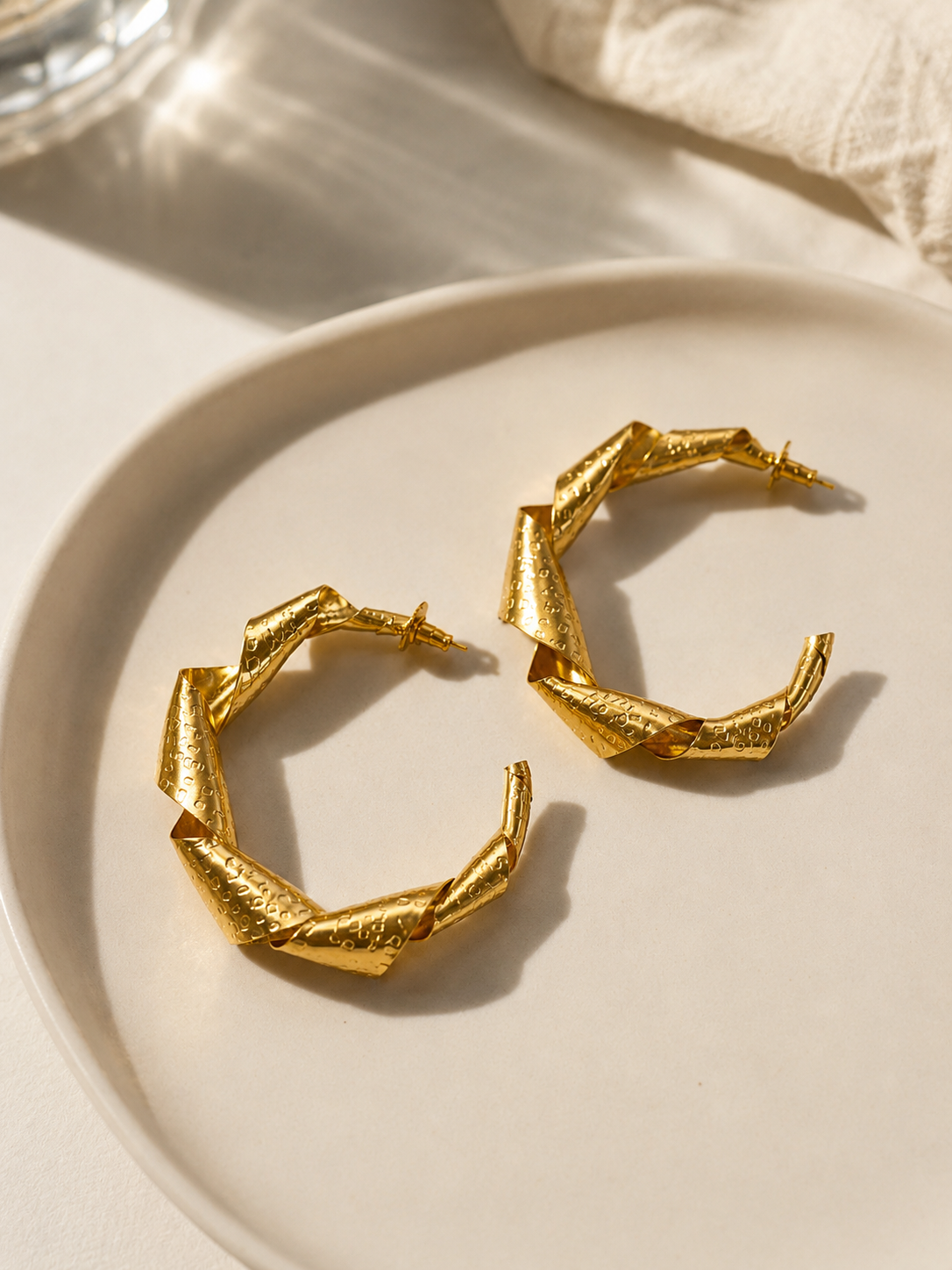 Gold Ribbon BIG Hoop Earrings