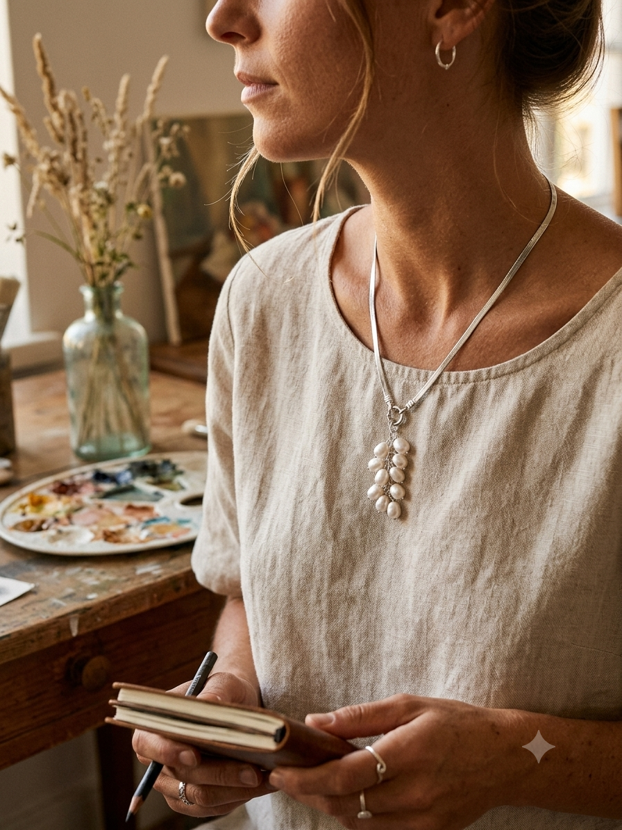 Silver Pearl dust Necklace