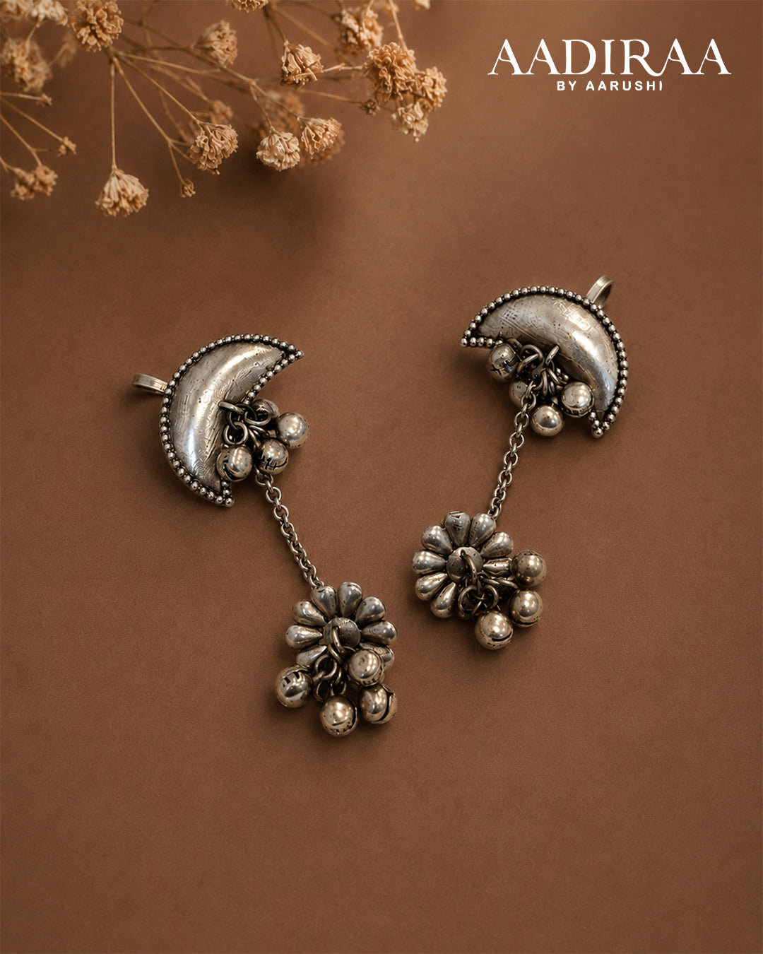 Antique Crescent Moon Floral Earcuffs