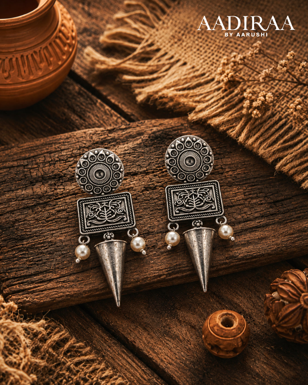 Oxidised Pearl Hanging Earrings