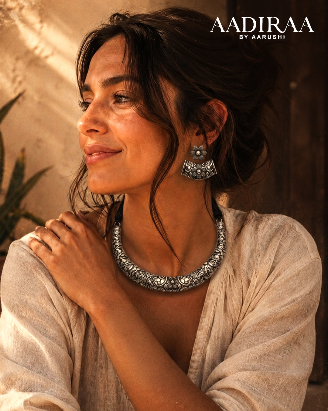 Oxidised Hasli Necklace with Earrings