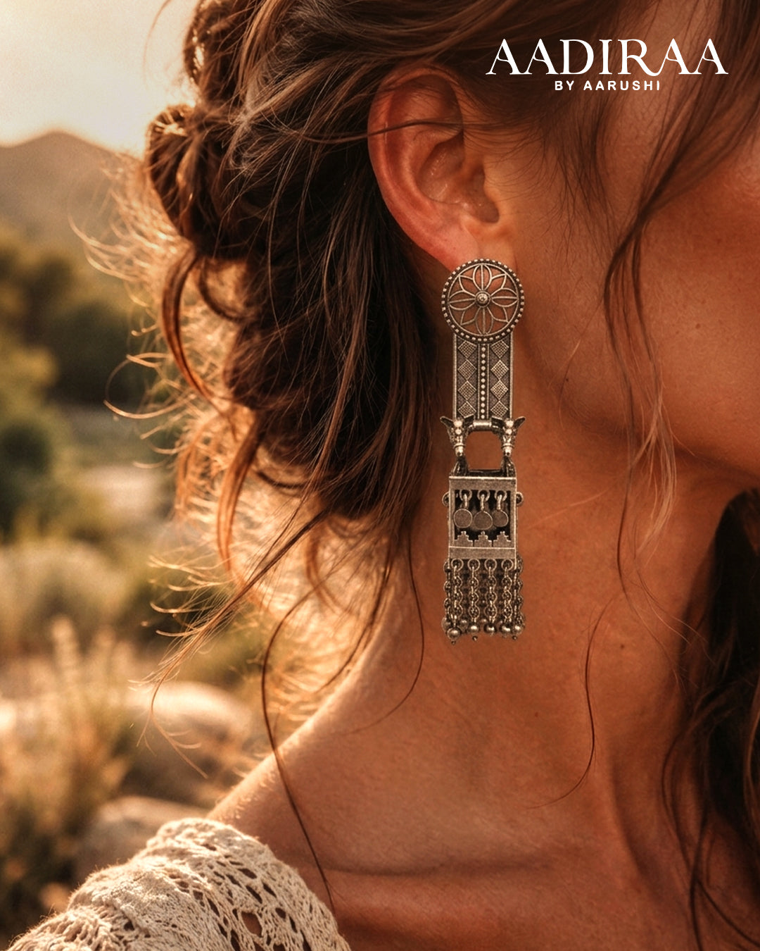 Silver-finish Oxidised Horse Drop Jhumka