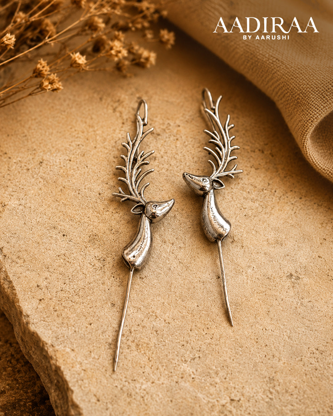 Oxidised Elk Deer Bugadi Earrings